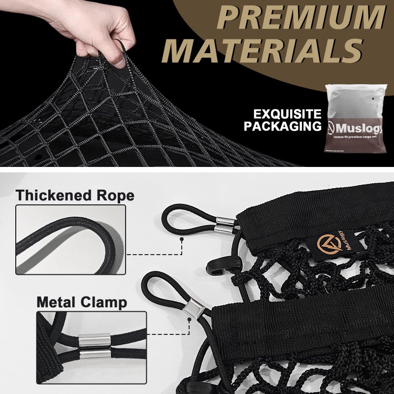 Muslogy Envelope Style Trunk Cargo Net Compatible with 2021-2024 2025 Jeep Grand Cherokee L Accessories Custom Fit Trunk Organizer Upgraded Storage Luggage Net with Metal Hooks (3-Row GCL) - Image 5
